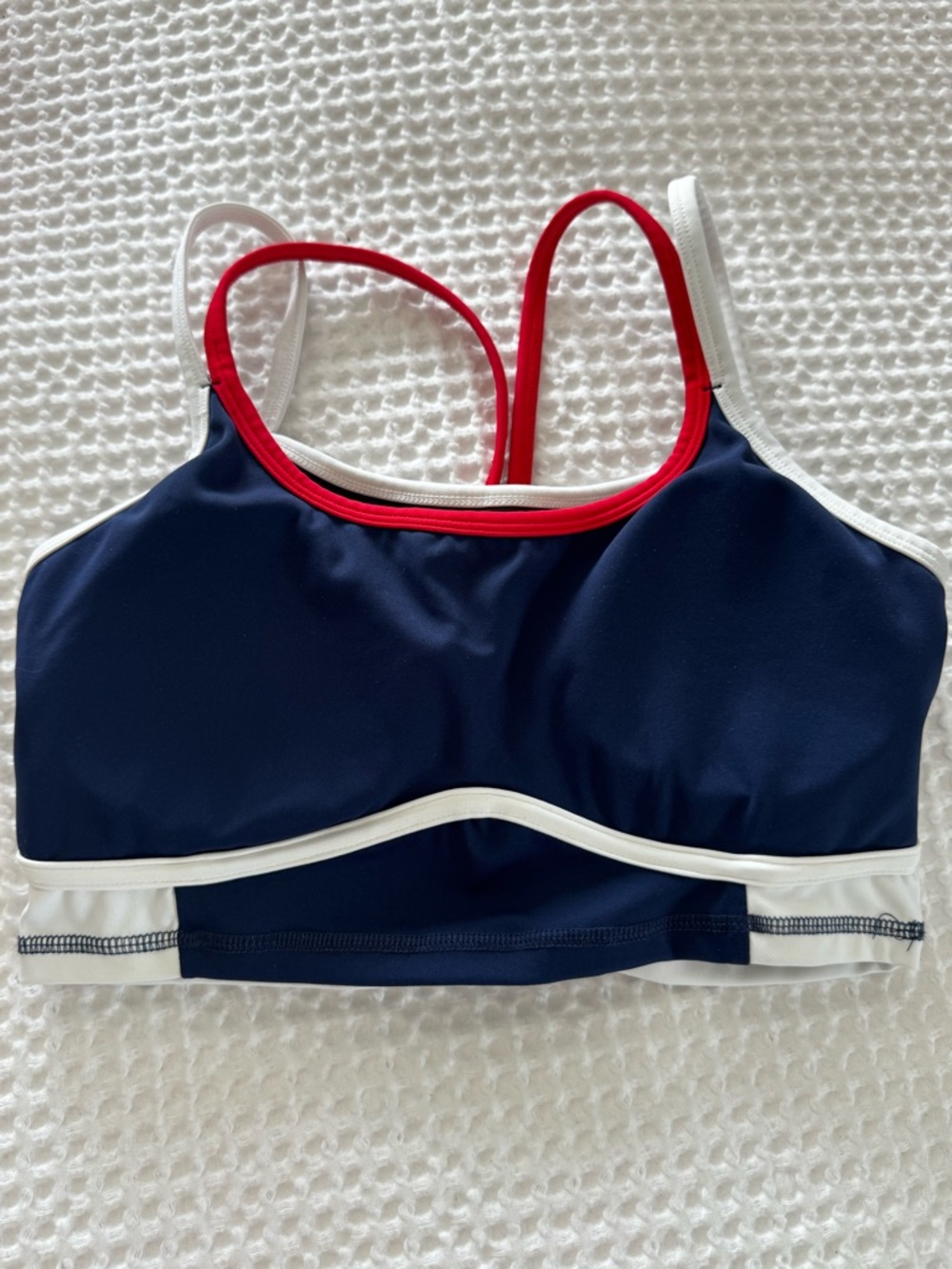 Women’s Navy Blue Swim Top with Red & White Trim